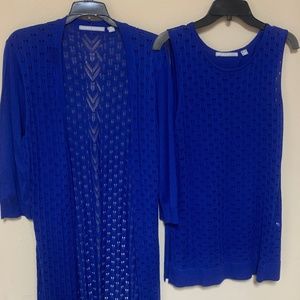 Valerie Stevens Cardigan XL Set Gently Worn 2-Piece Set Blue Open Weave